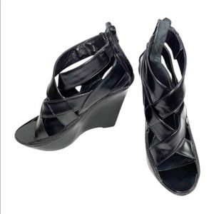 GIVENCHY PEEP TOE ZIP BACK LEATHER WEDGE PLATFORM
